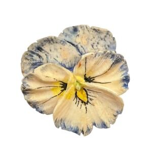 Vintage Hand-Painted Pansy Brooch Pin Yellow & Blue Floral C Clasp Estate Jewelr